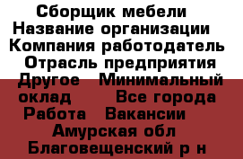 Сборщик мебели › Название организации ­ Компания-работодатель › Отрасль предприятия ­ Другое › Минимальный оклад ­ 1 - Все города Работа » Вакансии   . Амурская обл.,Благовещенский р-н